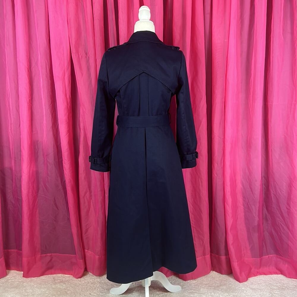 Vintage 70s 80s Fox Run Little Foxes Int'l long navy blue maxi trench coat, m - Picture 2 of 12